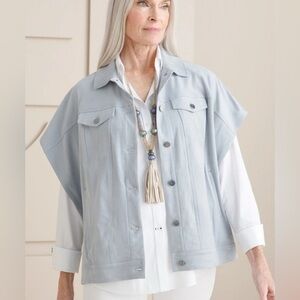 Chicos Oversized Ruana Trucker Cape Vest Shacket Grey Gray Polyester Women’s S/M